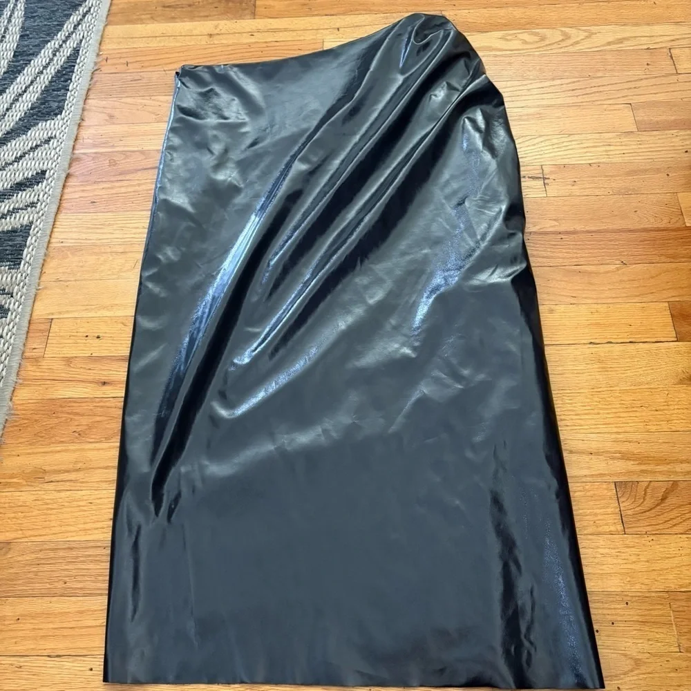 A.L.C. Faux Leather Midi Skirt Asymmetrical Ruched Gray Size 14